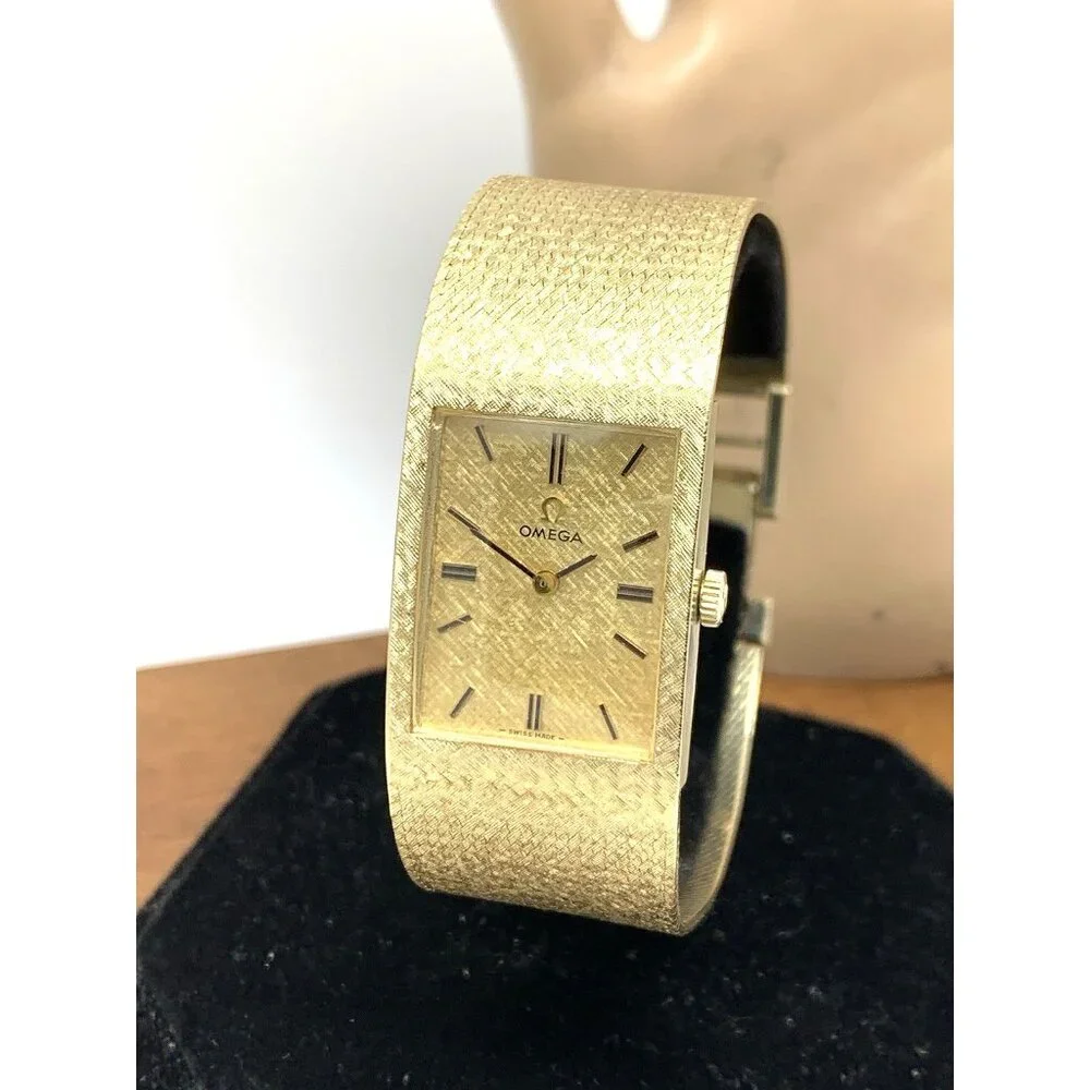Omega Men's Watch Vintage 1976 14k Yellow Gold 625 Swiss Manual Wind DD6751 Mesh